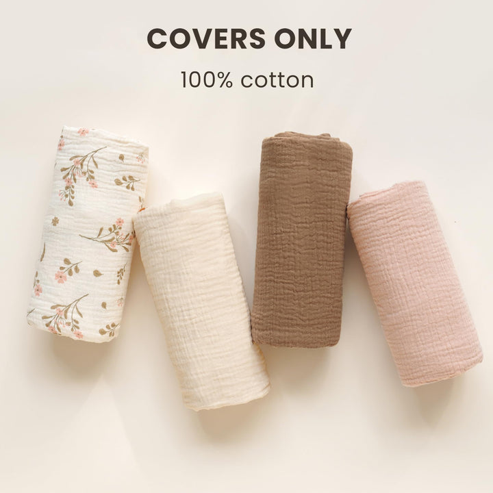 Konssy 2 Pack Muslin Baby Lounger Covers, Covers Only, 30.7" x 20" 100% Cotton, Soft & Breathable, Baby Nest Slipcover, Envelope Closure, Pre-Washed for Lasting Fit
