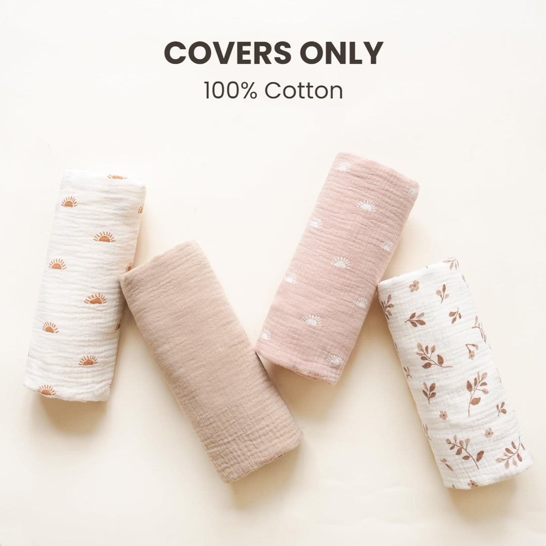 Konssy 2 Pack Muslin Baby Lounger Covers, Covers Only, 30.7" x 20" 100% Cotton, Soft & Breathable, Baby Nest Slipcover, Envelope Closure, Pre-Washed for Lasting Fit