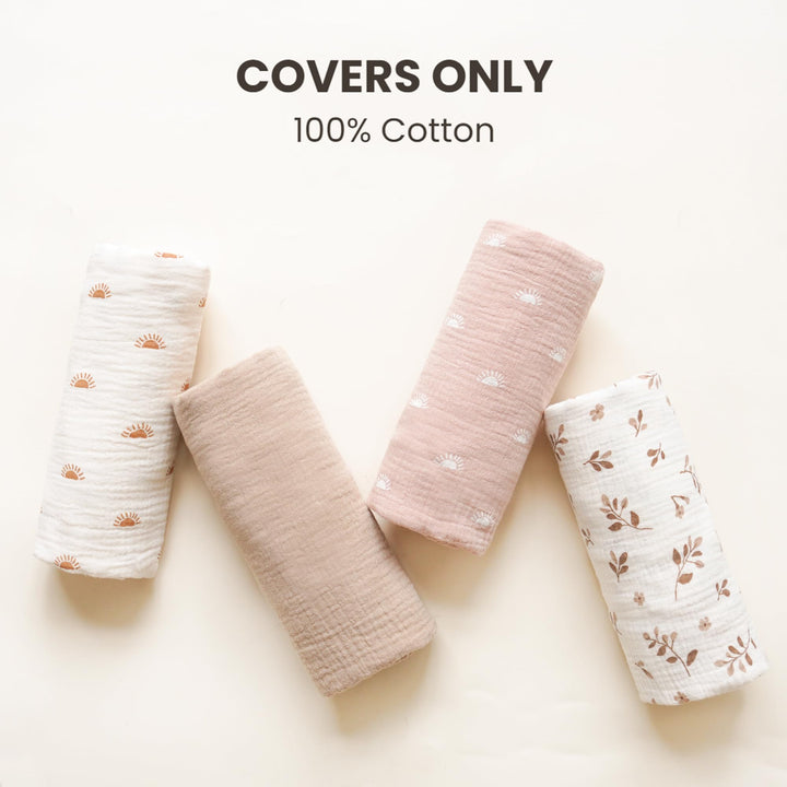Konssy 2 Pack Muslin Baby Lounger Covers, Covers Only, 30.7" x 20" 100% Cotton, Soft & Breathable, Baby Nest Slipcover, Envelope Closure, Pre-Washed for Lasting Fit