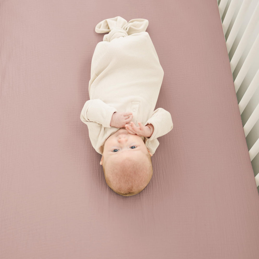 Konssy 2 Pack Muslin Crib Sheets for Baby Boys & Girls, 52" x 28" Fits Standard Crib Mattress, Premium 100% Cotton, Soft & Breathable, Neutral Design, 360° Full Elastic Fit