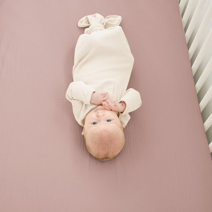 Konssy 2 Pack Muslin Crib Sheets for Baby Boys & Girls, 52" x 28" Fits Standard Crib Mattress, Premium 100% Cotton, Soft & Breathable, Neutral Design, 360° Full Elastic Fit