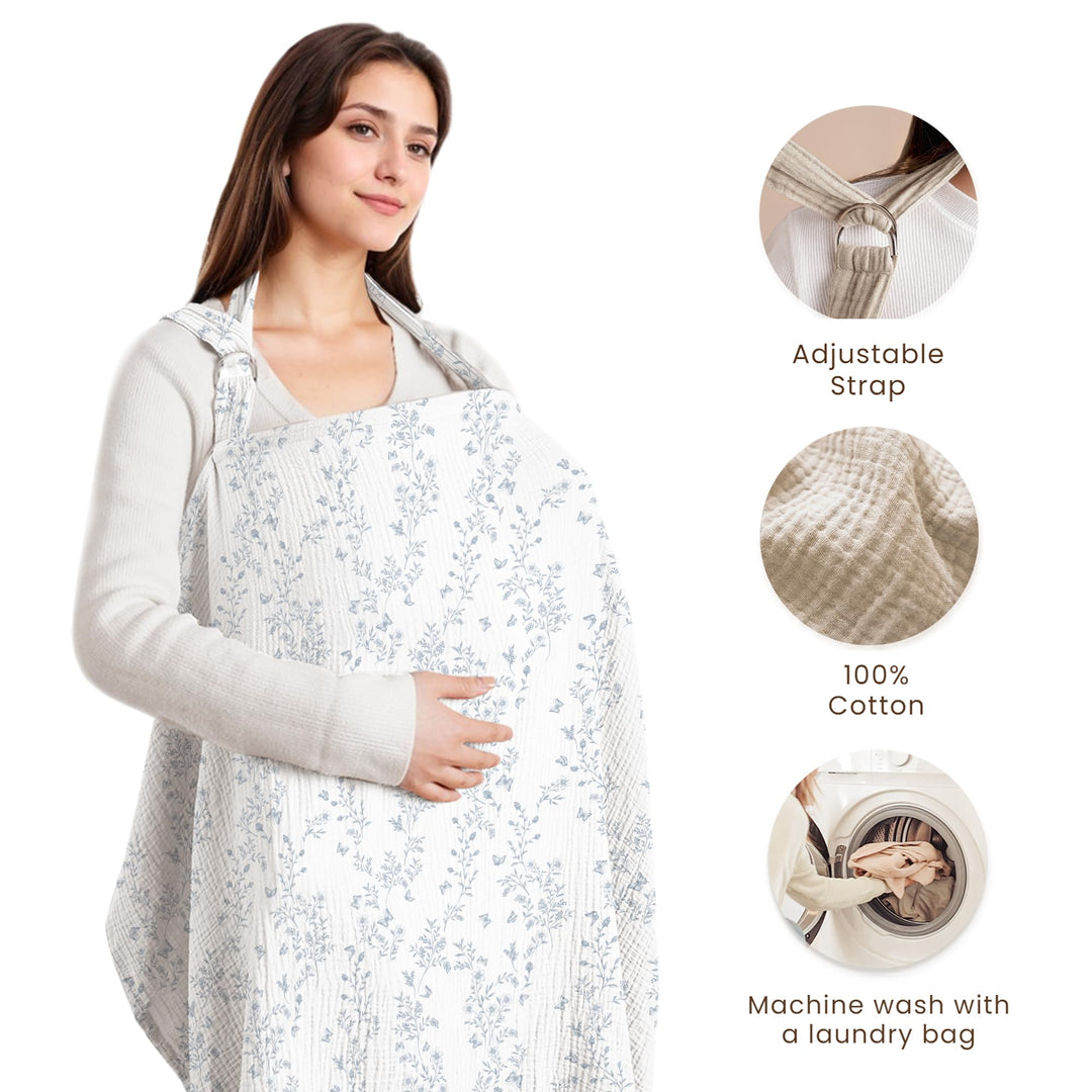 Konssy Muslin Nursing Cover Up for Breastfeeding with Rigid Hoop 100% Cotton Nursing Apron, Lightweight & Breathable, Carseat Canopy, Breast Feeding Covers for Women