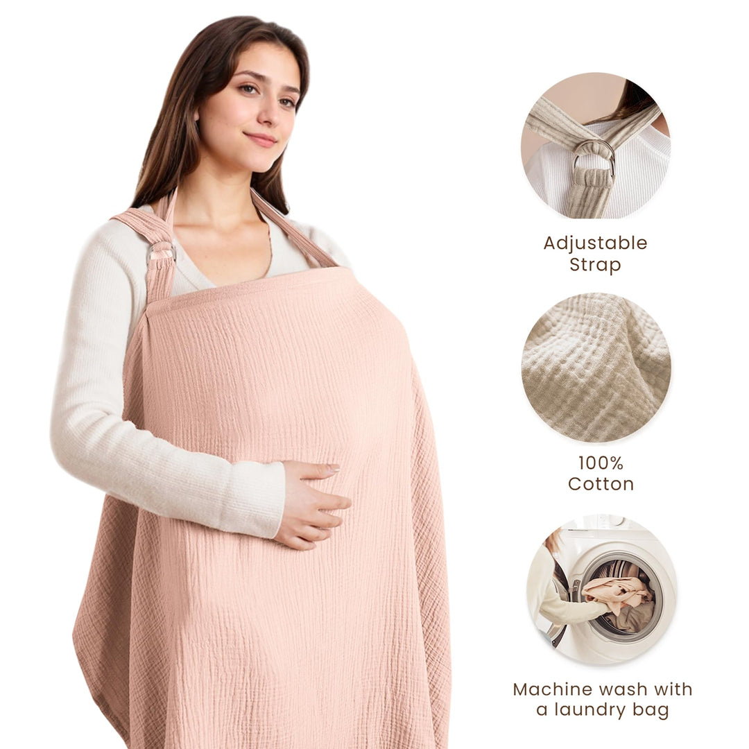 Konssy Muslin Nursing Cover Up for Breastfeeding with Rigid Hoop 100% Cotton Nursing Apron, Lightweight & Breathable, Carseat Canopy, Breast Feeding Covers for Women