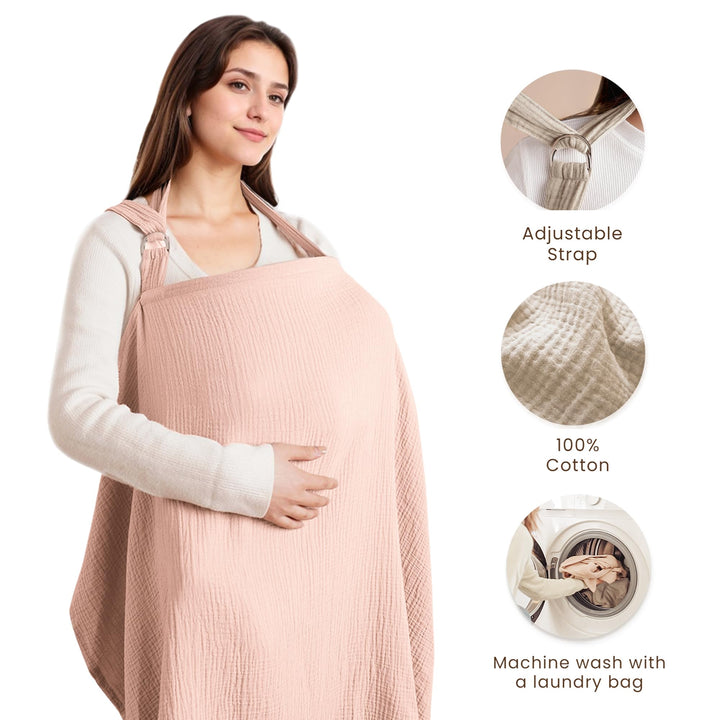 Konssy Muslin Nursing Cover Up for Breastfeeding with Rigid Hoop 100% Cotton Nursing Apron, Lightweight & Breathable, Carseat Canopy, Breast Feeding Covers for Women