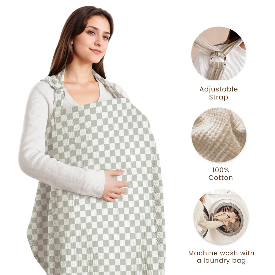 Konssy Muslin Nursing Cover Up for Breastfeeding with Rigid Hoop 100% Cotton Nursing Apron, Lightweight & Breathable, Carseat Canopy, Breast Feeding Covers for Women