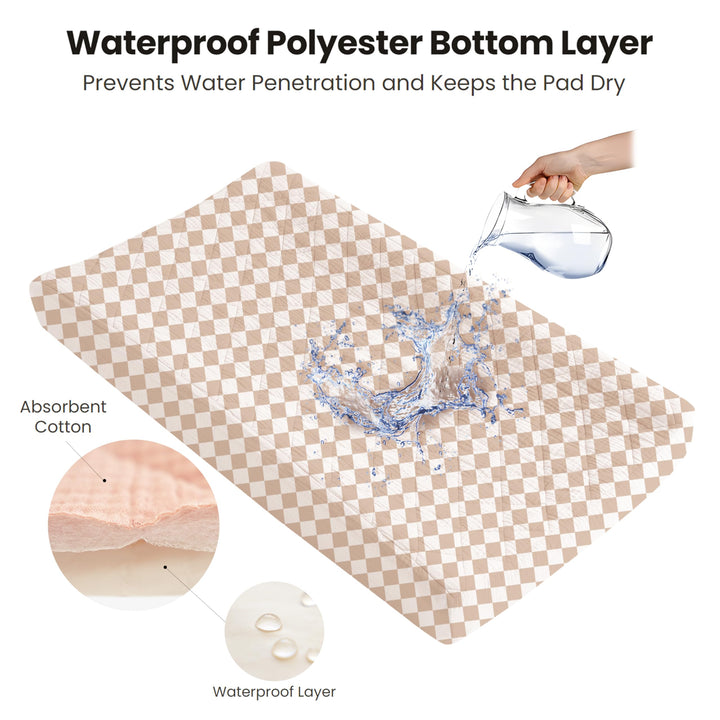 Konssy 2 Pack Quilted Muslin Changing Pad Cover, Waterproof Layer, 32"x16" 100% Cotton Surface, Absorbent & Soft, Fitted Changing Table Sheets, Full Elastic Fit, for Baby Girls & Boys