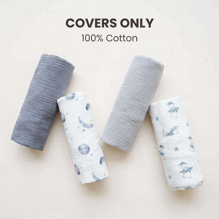 Konssy 2 Pack Muslin Baby Lounger Covers, Covers Only, 30.7" x 20" 100% Cotton, Soft & Breathable, Baby Nest Slipcover, Envelope Closure, Pre-Washed for Lasting Fit