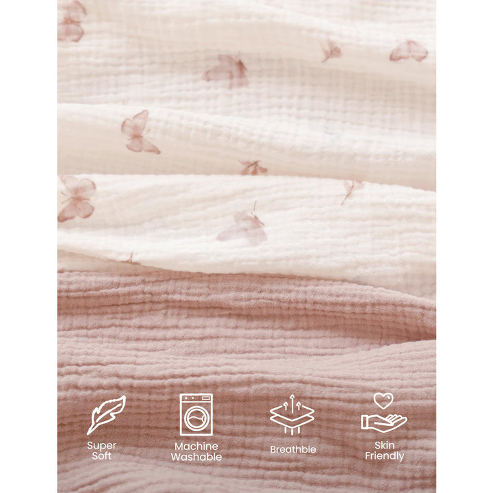 Konssy 2 Pack Muslin Mini Crib Sheets, Fits Pack and Play, 38"x24" 100% Cotton, Soft & Breathable, for Naps & Playtime, Floral & Solid Designs, Machine Washable