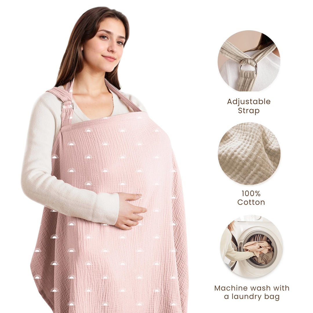 Konssy Muslin Nursing Cover Up for Breastfeeding with Rigid Hoop 100% Cotton Nursing Apron, Lightweight & Breathable, Carseat Canopy, Breast Feeding Covers for Women