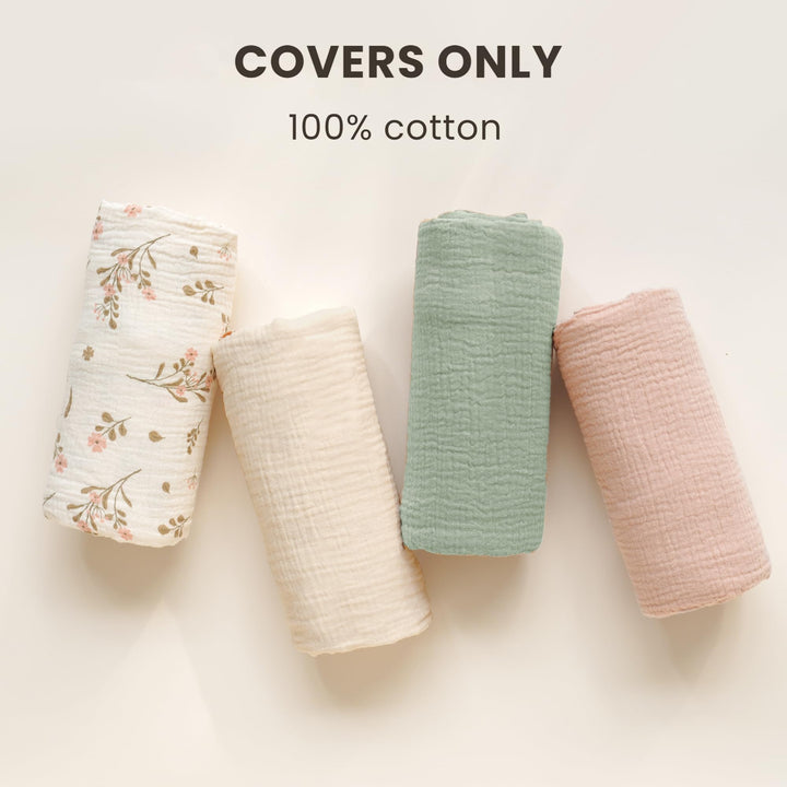 Konssy 2 Pack Muslin Baby Lounger Covers, Covers Only, 30.7" x 20" 100% Cotton, Soft & Breathable, Baby Nest Slipcover, Envelope Closure, Pre-Washed for Lasting Fit