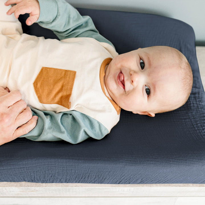 Konssy 100% Cotton Muslin Changing Pad Cover 2 Pack, 32"x16" Standard Fit Ultra Soft & Breathable, Diaper Changing Table Sheets, Neutral Nursery Design, for Baby Boys Girls