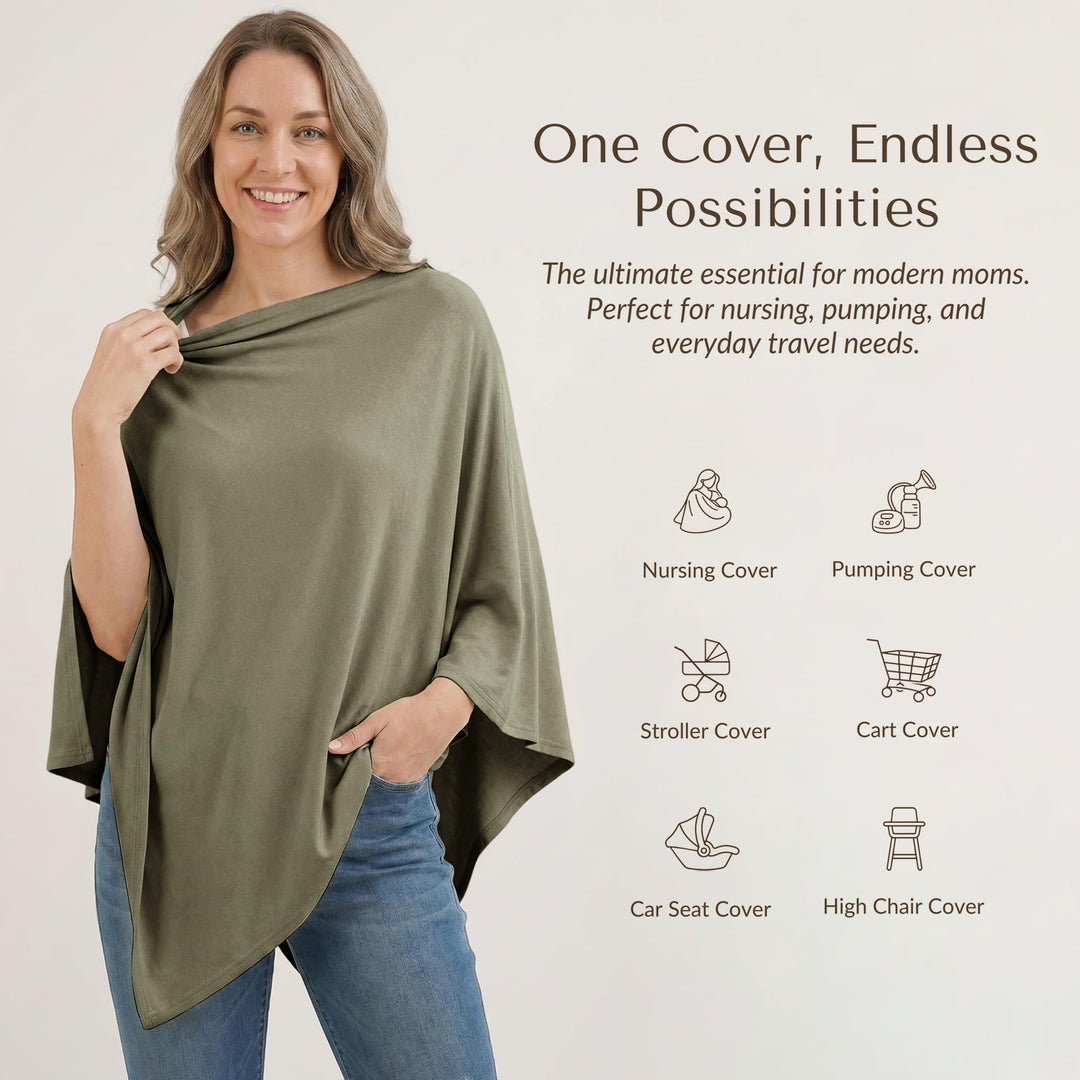 Konssy Rayon Made from Bamboo Nursing Cover for Breastfeeding Buttery Soft, Breathable & Stretchy, Wearable Nursing Poncho, Multi-Use Car Seat Canopy, 360° Full Privacy