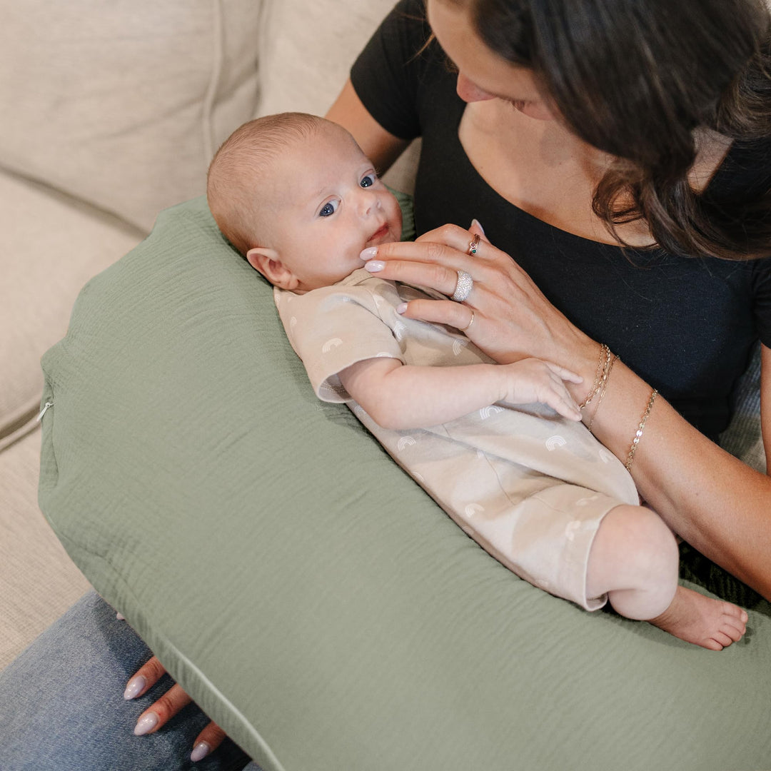 Konssy 2-Pack 100% Cotton Muslin Nursing Pillow Covers, Soft Cover for Baby Covers Only, Breastfeeding Pillows Slipcovers for Baby Boys & Girls, Hidden Zipper, Machine Washable,