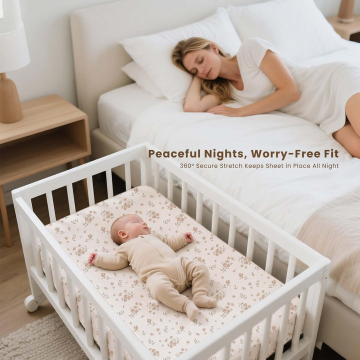 Konssy 3 Pack Stretchy Bassinet Sheets for Baby Girls and Boys, 33"x21" Silky-Soft & Breathable, Bassinet Mattress Sheet, for Baby Delight, Dream on Me, Rectangle Bassinet Sheets