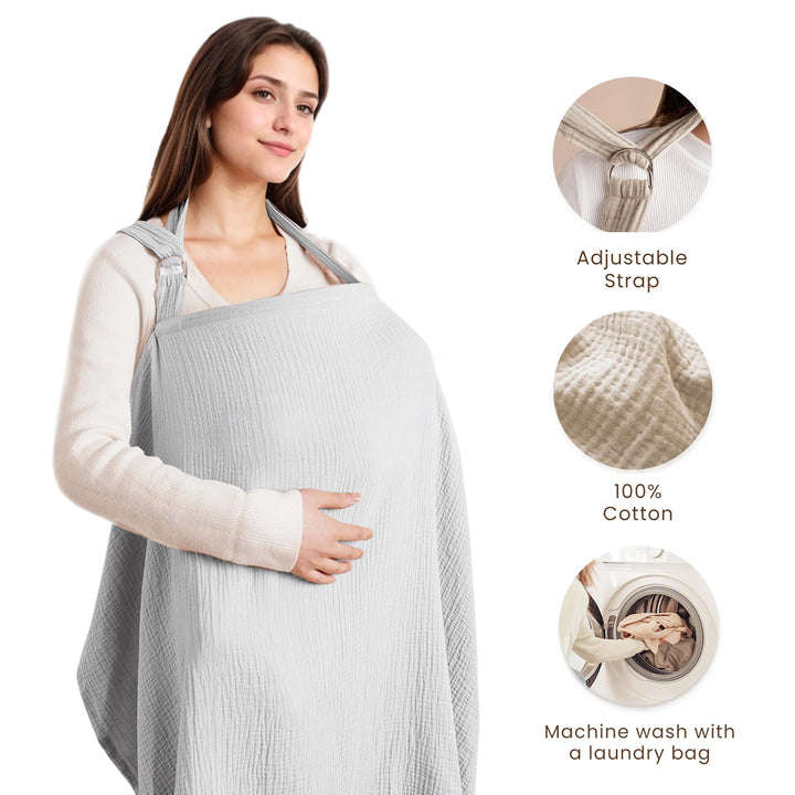 Konssy Muslin Nursing Cover Up for Breastfeeding with Rigid Hoop 100% Cotton Nursing Apron, Lightweight & Breathable, Carseat Canopy, Breast Feeding Covers for Women