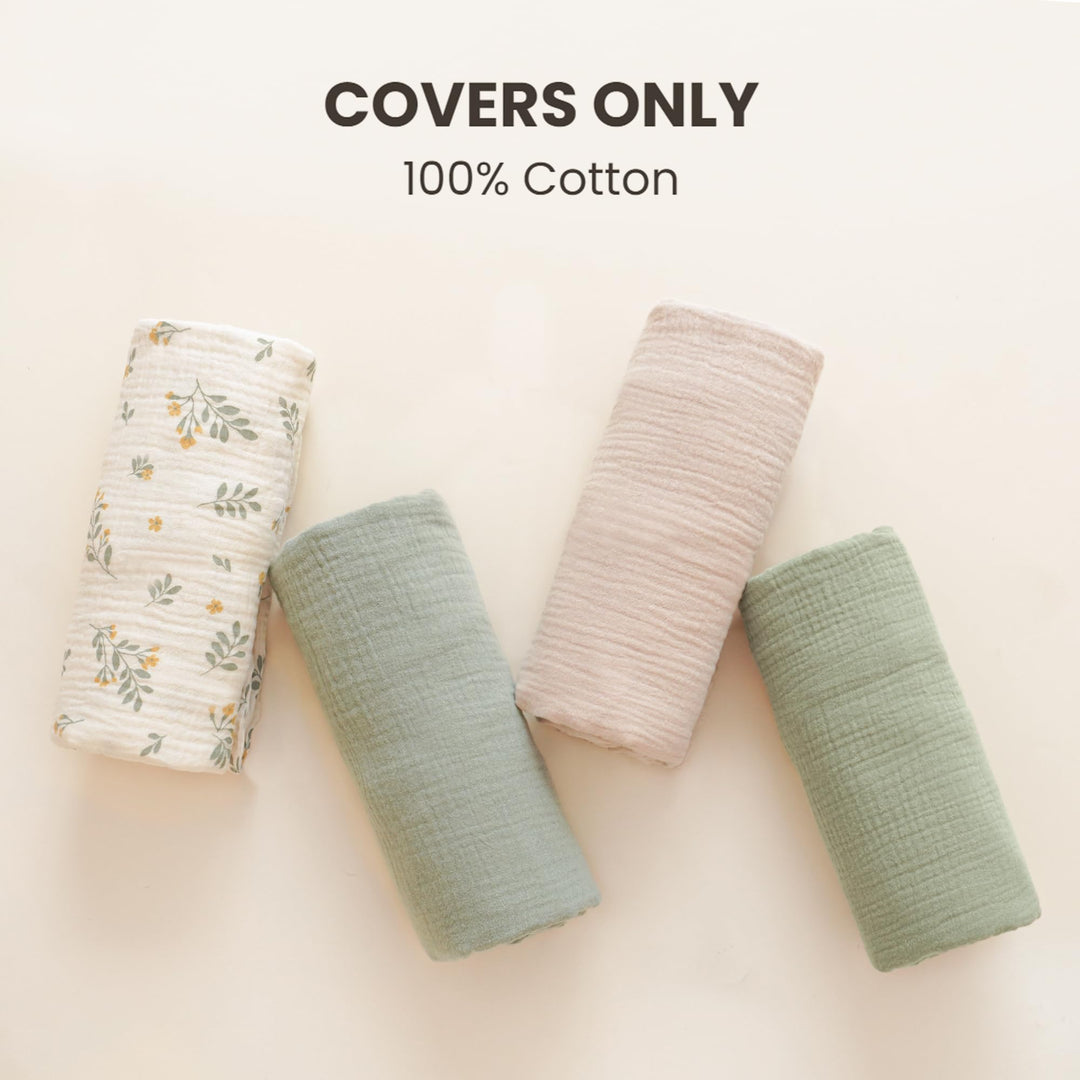 Konssy 2 Pack Muslin Baby Lounger Covers, Covers Only, 30.7" x 20" 100% Cotton, Soft & Breathable, Baby Nest Slipcover, Envelope Closure, Pre-Washed for Lasting Fit