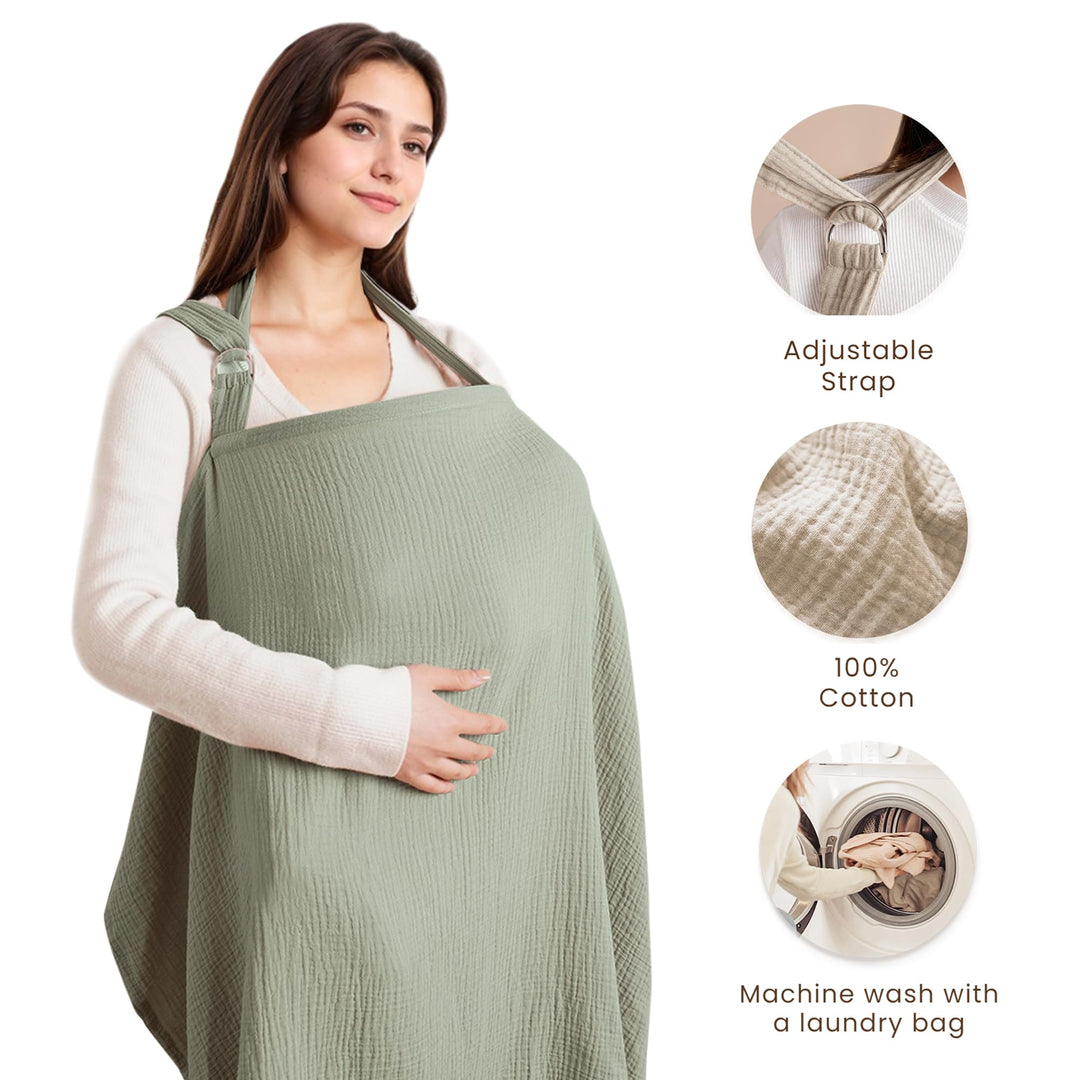 Konssy Muslin Nursing Cover Up for Breastfeeding with Rigid Hoop 100% Cotton Nursing Apron, Lightweight & Breathable, Carseat Canopy, Breast Feeding Covers for Women