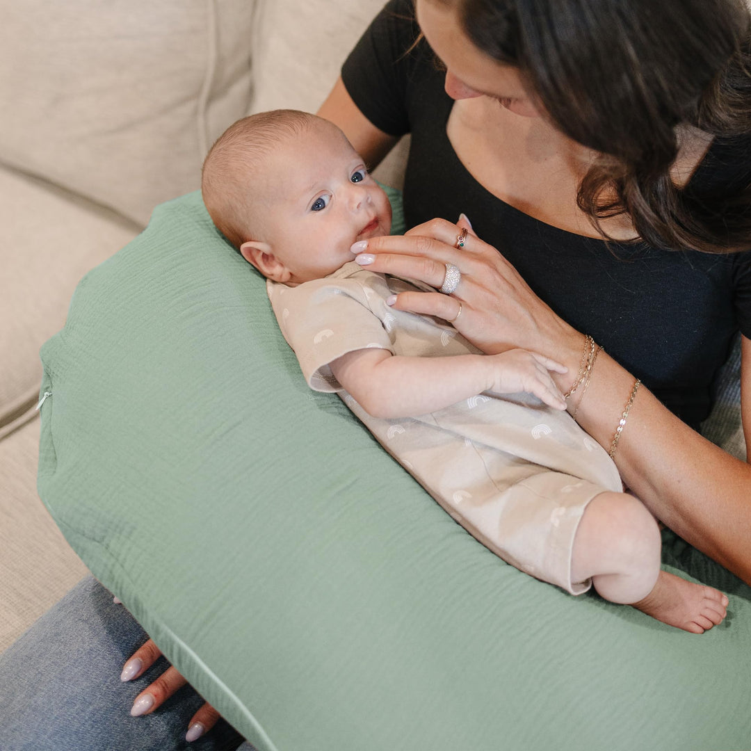 Konssy 2-Pack 100% Cotton Muslin Nursing Pillow Covers, Soft Cover for Baby Covers Only, Breastfeeding Pillows Slipcovers for Baby Boys & Girls, Hidden Zipper, Machine Washable,