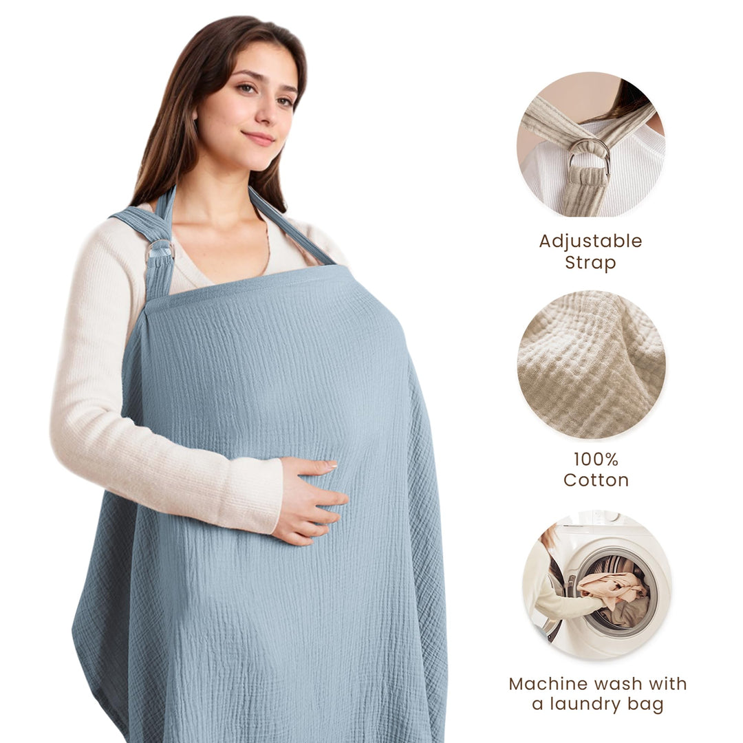 Konssy Muslin Nursing Cover Up for Breastfeeding with Rigid Hoop 100% Cotton Nursing Apron, Lightweight & Breathable, Carseat Canopy, Breast Feeding Covers for Women