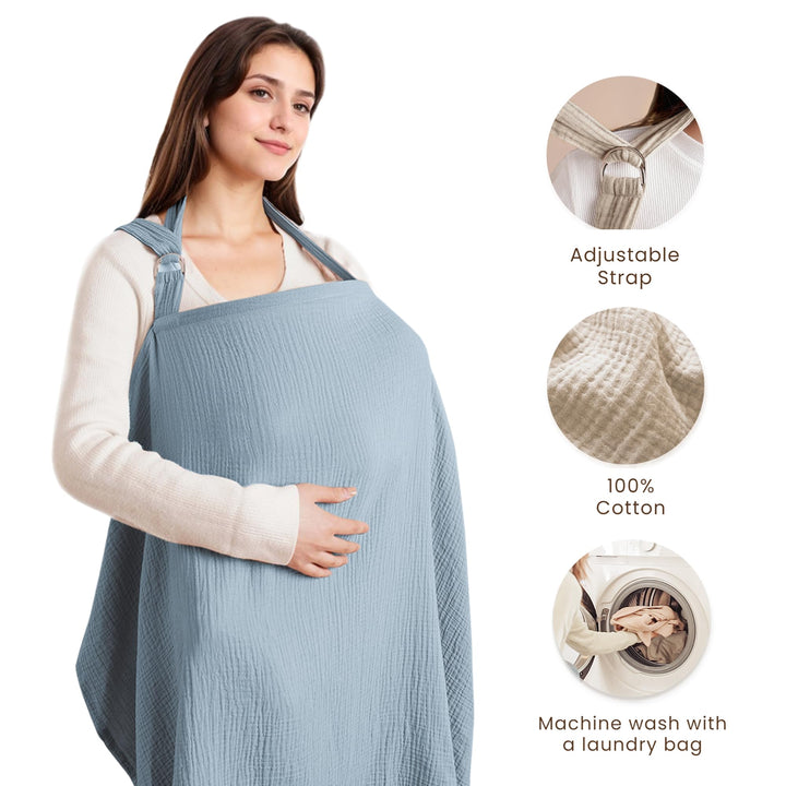 Konssy Muslin Nursing Cover Up for Breastfeeding with Rigid Hoop 100% Cotton Nursing Apron, Lightweight & Breathable, Carseat Canopy, Breast Feeding Covers for Women