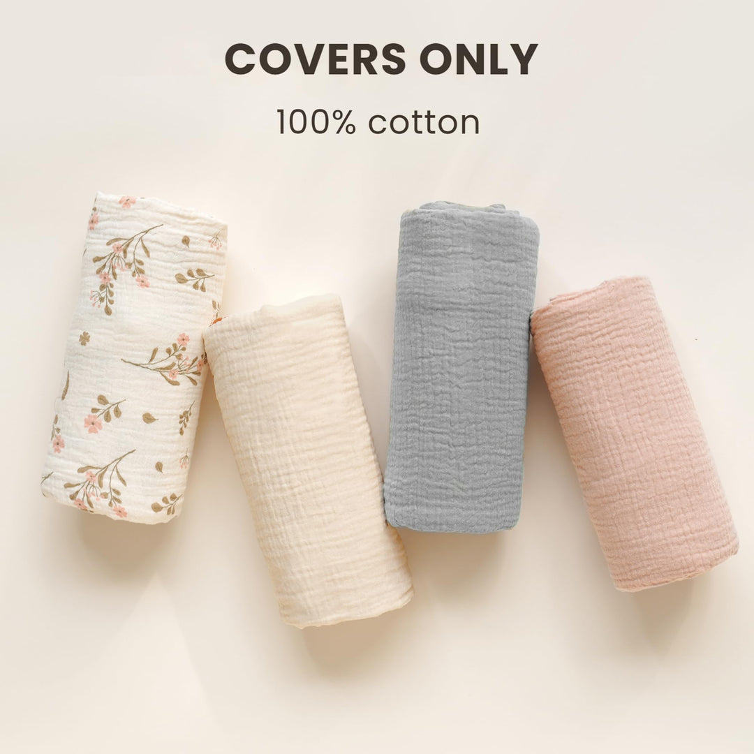 Konssy 2 Pack Muslin Baby Lounger Covers, Covers Only, 30.7" x 20" 100% Cotton, Soft & Breathable, Baby Nest Slipcover, Envelope Closure, Pre-Washed for Lasting Fit