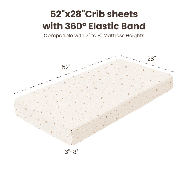 Konssy 2 Pack Muslin Crib Sheets for Baby Boys & Girls, 52" x 28" Fits Standard Crib Mattress, Premium 100% Cotton, Soft & Breathable, Neutral Design, 360° Full Elastic Fit