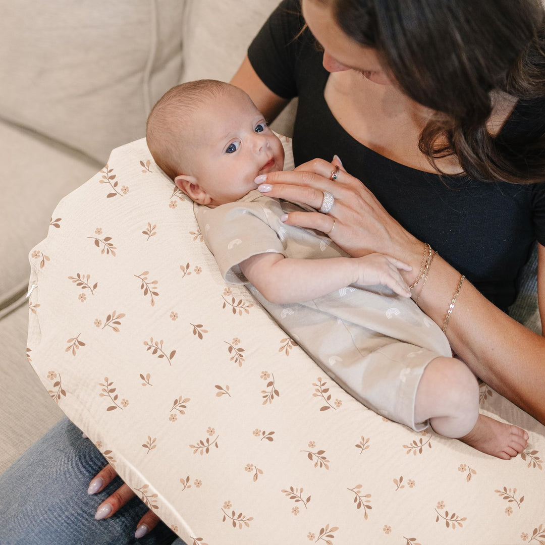 Konssy 2-Pack 100% Cotton Muslin Nursing Pillow Covers, Soft Cover for Baby Covers Only, Breastfeeding Pillows Slipcovers for Baby Boys & Girls, Hidden Zipper, Machine Washable,