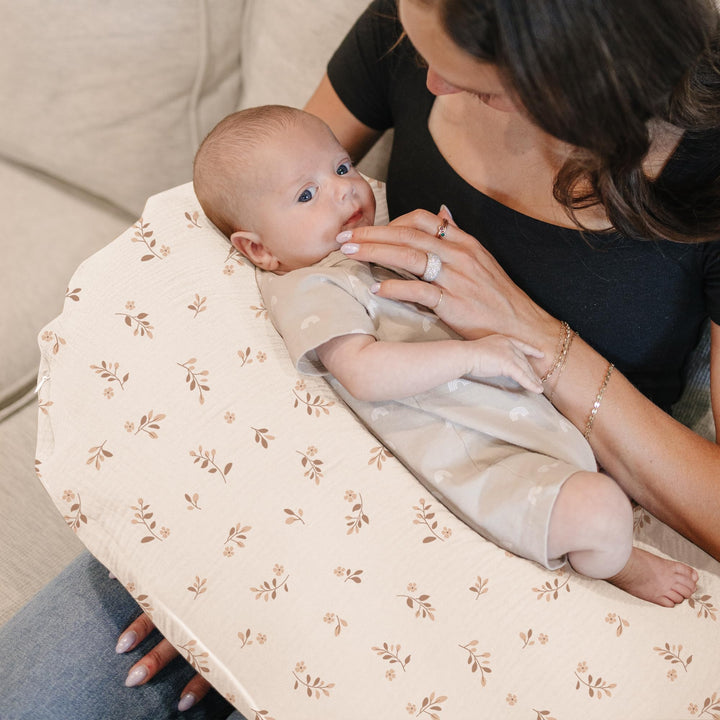 Konssy 2-Pack 100% Cotton Muslin Nursing Pillow Covers, Soft Cover for Baby Covers Only, Breastfeeding Pillows Slipcovers for Baby Boys & Girls, Hidden Zipper, Machine Washable,