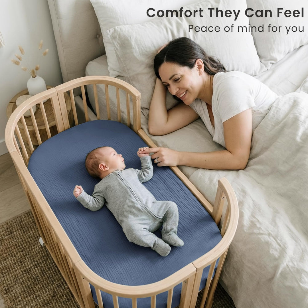 Konssy Muslin Bassinet Sheets for Baby Boys and Girls, 2 Pack, 33"x21" 100% Cotton, Bassinet Mattress Sheets, for Baby Delight, Dream on Me, Other Rectangle Bedside Mattresses