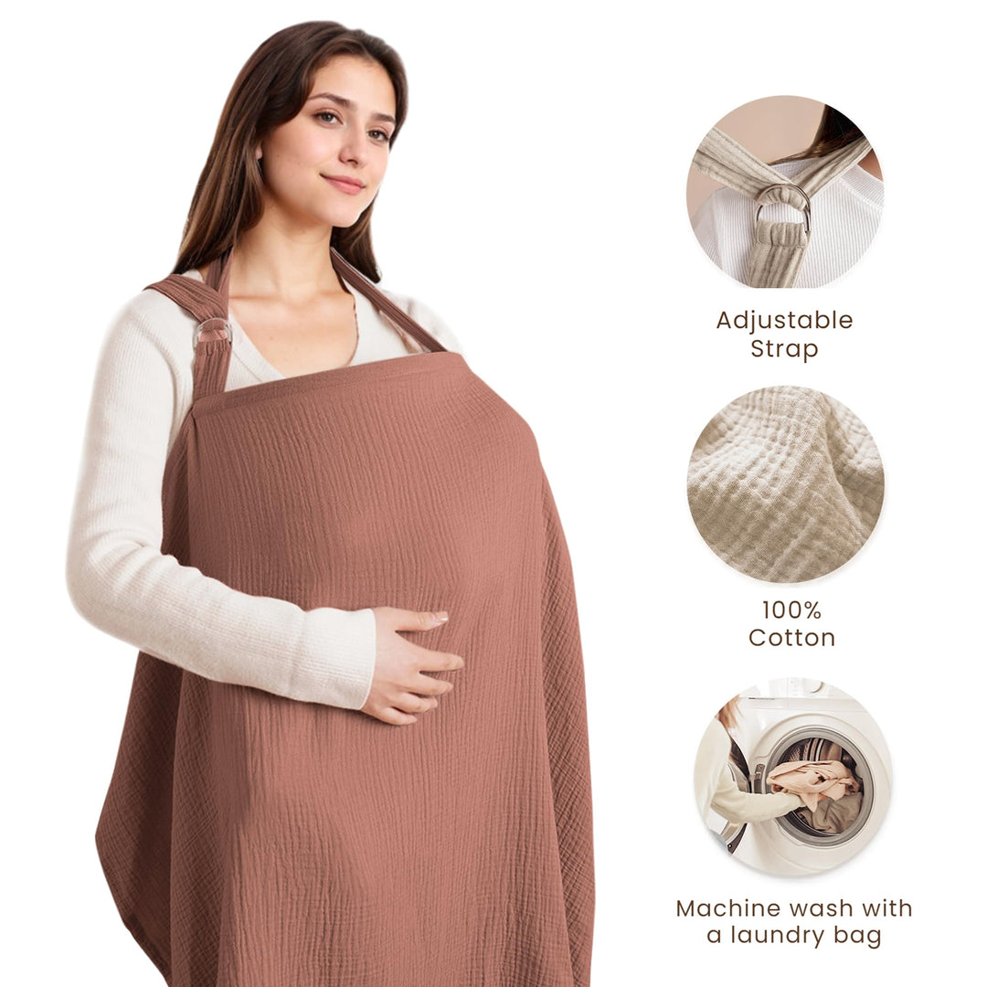 Konssy Muslin Nursing Cover Up for Breastfeeding with Rigid Hoop 100% Cotton Nursing Apron, Lightweight & Breathable, Carseat Canopy, Breast Feeding Covers for Women