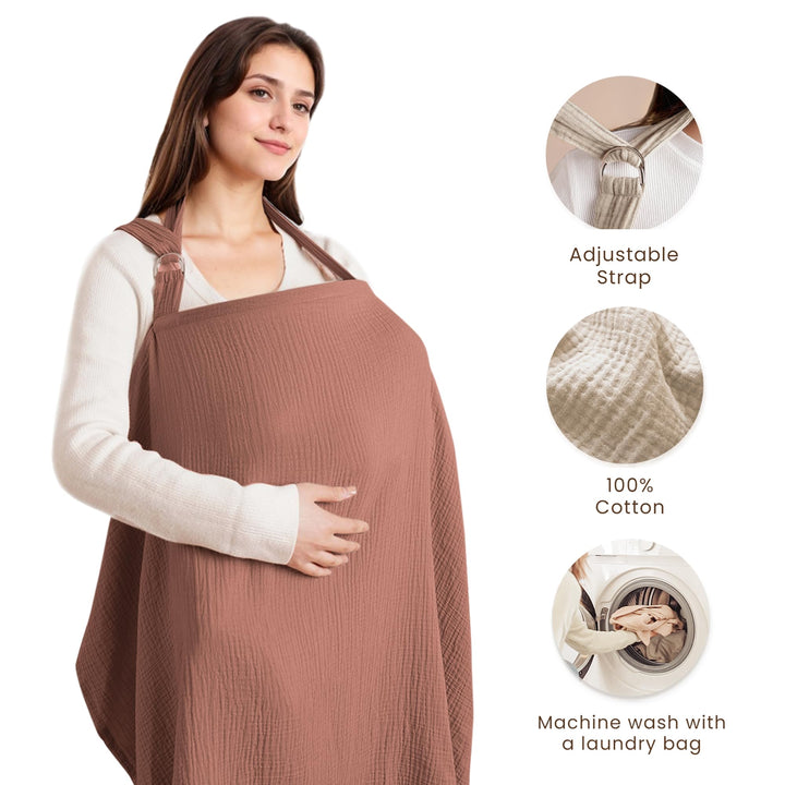 Konssy Muslin Nursing Cover Up for Breastfeeding with Rigid Hoop 100% Cotton Nursing Apron, Lightweight & Breathable, Carseat Canopy, Breast Feeding Covers for Women