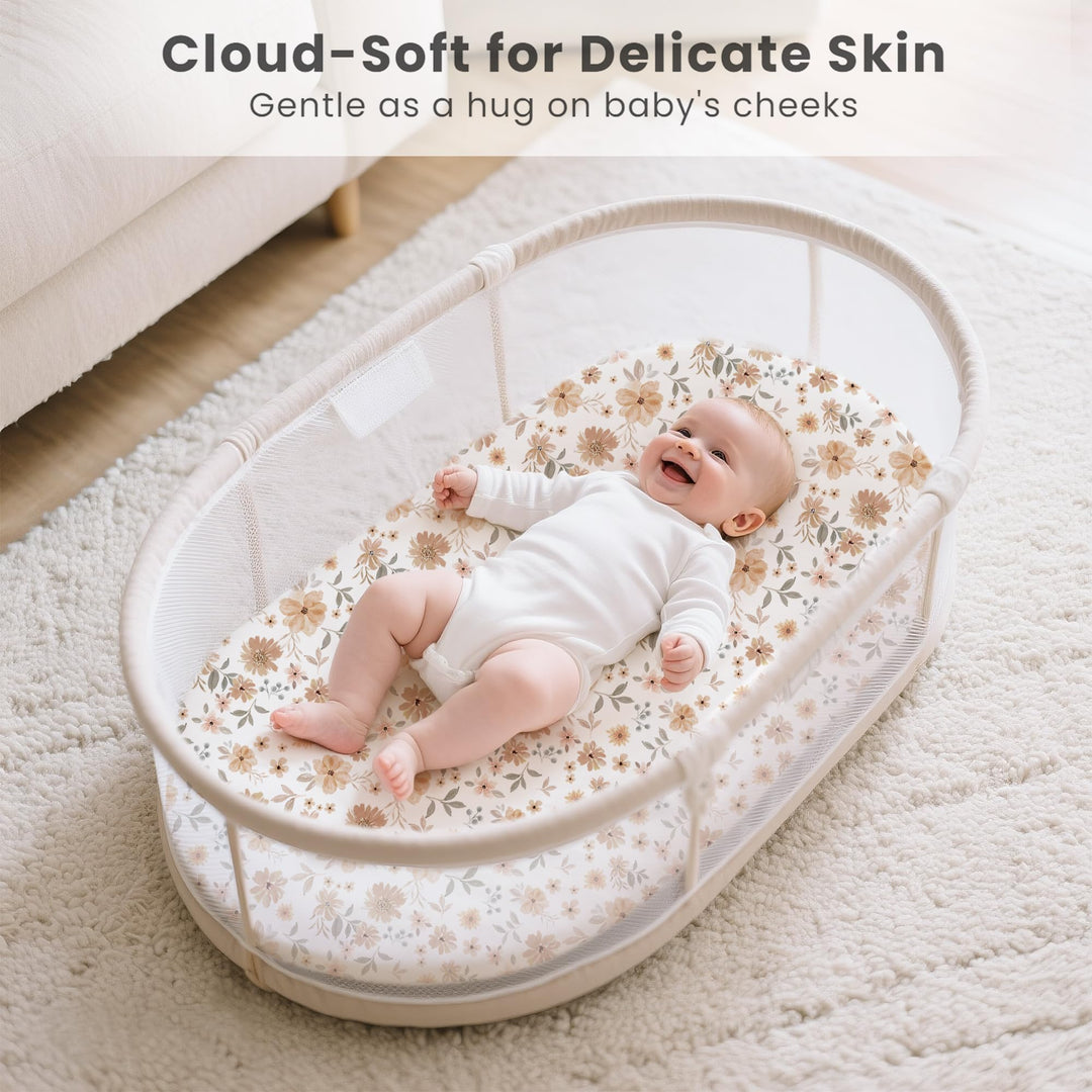 Konssy 3 Pack Stretchy Bassinet Sheets for Baby Girls and Boys, 32"x16" Silky-Soft & Breathable, Bassinet Mattress Sheet, Compatible with Halo Bassinest Swivel Sleeper, Graco, Snoo