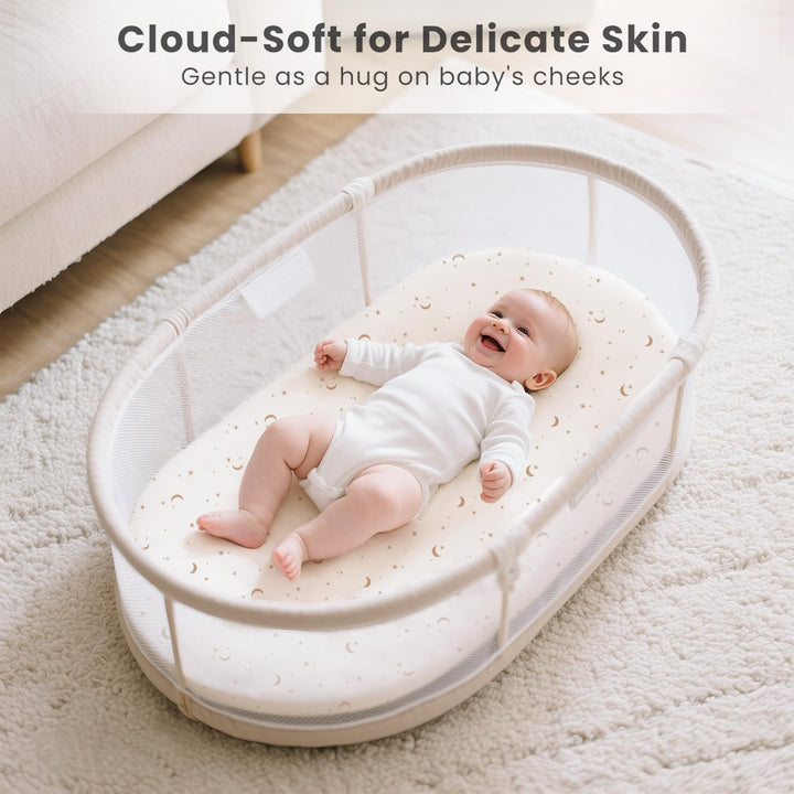 Konssy 3 Pack Stretchy Bassinet Sheets for Baby Girls and Boys, 32"x16" Silky-Soft & Breathable, Bassinet Mattress Sheet, Compatible with Halo Bassinest Swivel Sleeper, Graco, Snoo
