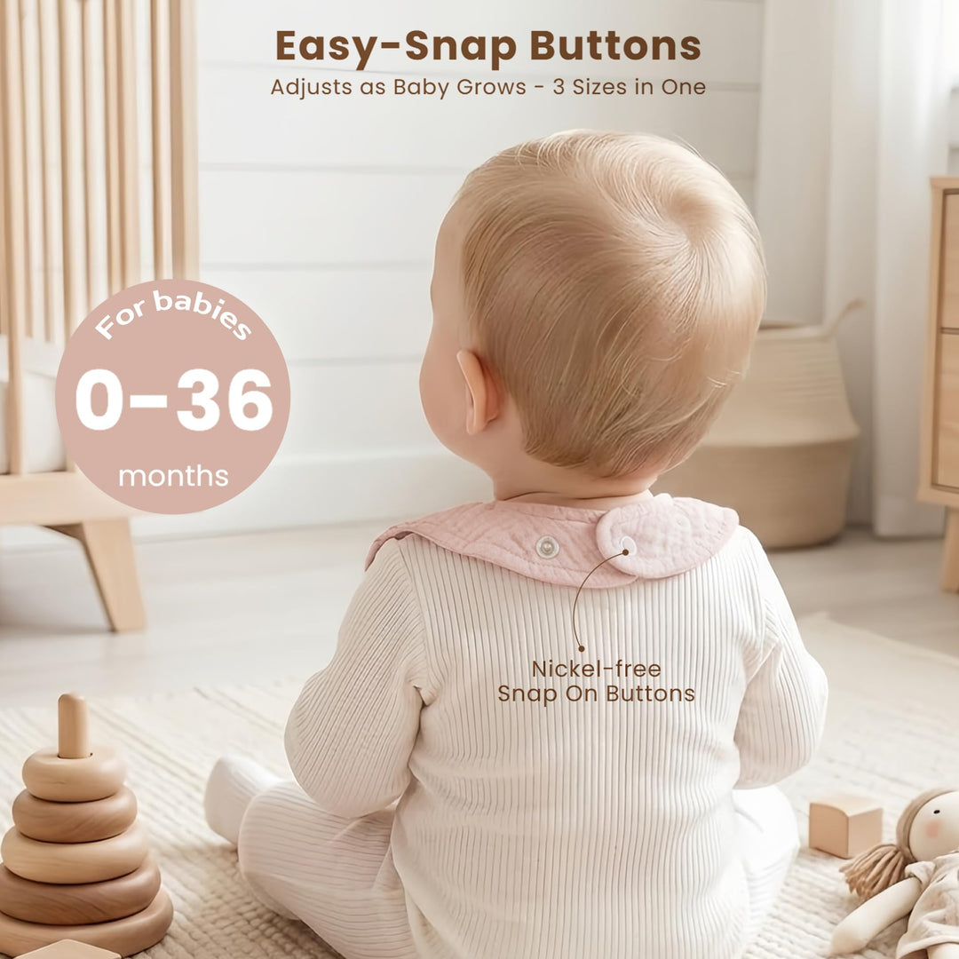 Konssy 3-Pack Muslin Baby Girl Bibs, 100% Cotton with Ruffle Trim Ultra Soft & Absorbent, Baby Essentials for Drooling and Teething, for Newborn, Infant & Toddler 0-36 Months