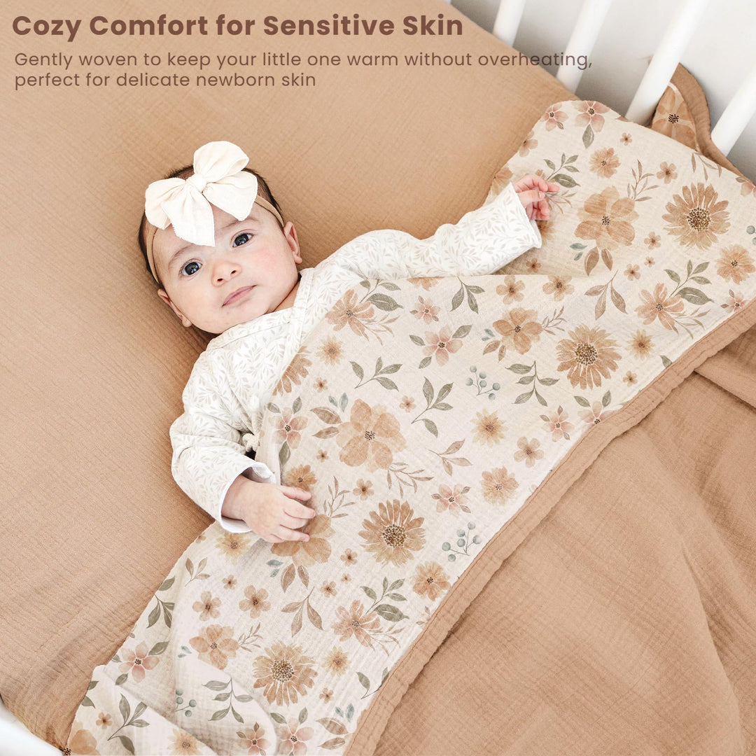 Konssy 100% Cotton Muslin Baby Blanket for Girls Boys, 47"x47" Soft & Lightweight, 4-Layer Muslin, for Receiving, Swaddling, Crib, Stroller & Nursery, Newborn to Toddler