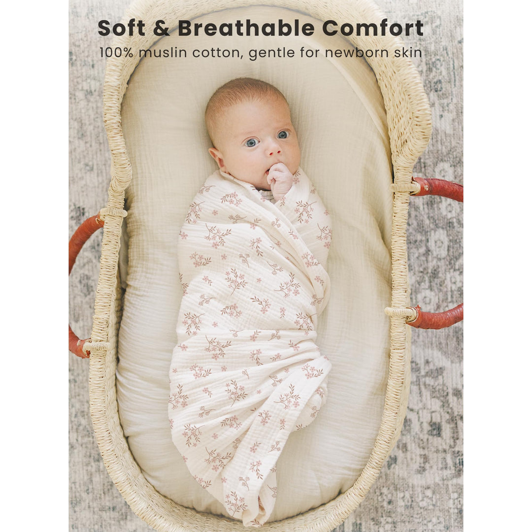 Konssy 3-Pack Muslin Baby Swaddle Blankets, 47 x 47 in Receiving Blankets Large Size, 100% Cotton, Ultra Soft & Breathable, Multi-Use Swaddles for Boys & Girls, from Newborn to Toddler