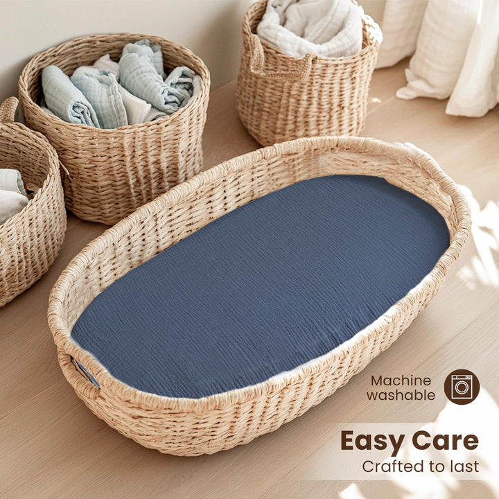 Konssy Muslin Bassinet Sheets for Baby Boys and Girls, 2 Pack, 33"x21" 100% Cotton, Bassinet Mattress Sheets, for Baby Delight, Dream on Me, Other Rectangle Bedside Mattresses