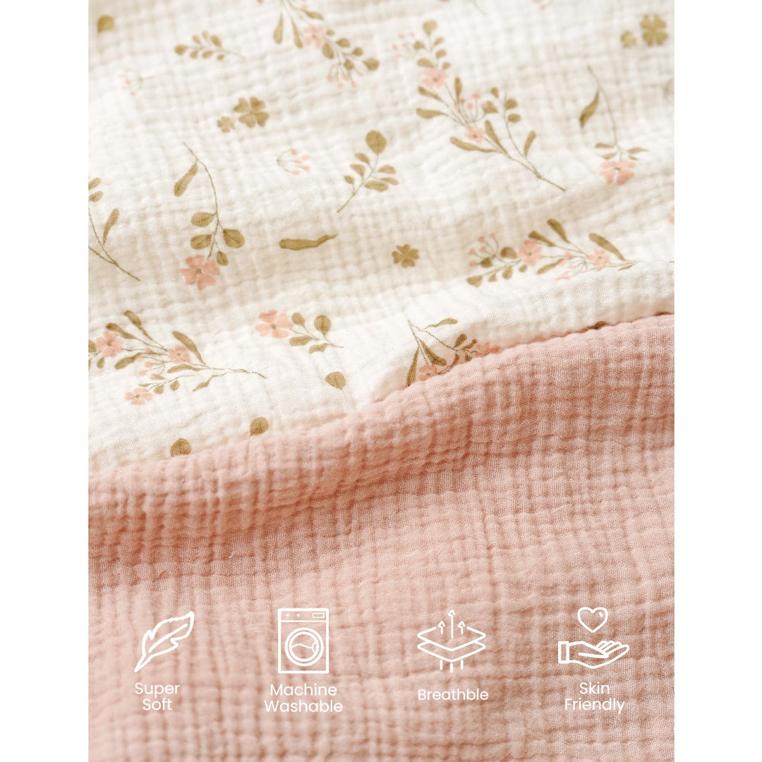 Konssy 2 Pack Muslin Mini Crib Sheets, Fits Pack and Play, 38"x24" 100% Cotton, Soft & Breathable, for Naps & Playtime, Floral & Solid Designs, Machine Washable
