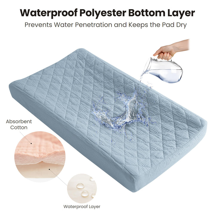 Konssy 2 Pack Quilted Muslin Changing Pad Cover, Waterproof Layer, 32"x16" 100% Cotton Surface, Absorbent & Soft, Fitted Changing Table Sheets, Full Elastic Fit, for Baby Girls & Boys