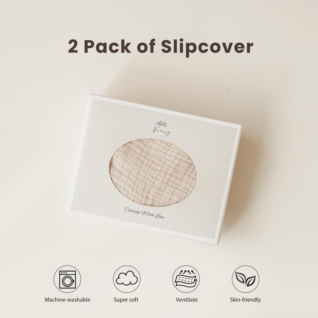 Konssy 2 Pack Muslin Baby Lounger Covers, Covers Only, 30.7" x 20" 100% Cotton, Soft & Breathable, Baby Nest Slipcover, Envelope Closure, Pre-Washed for Lasting Fit