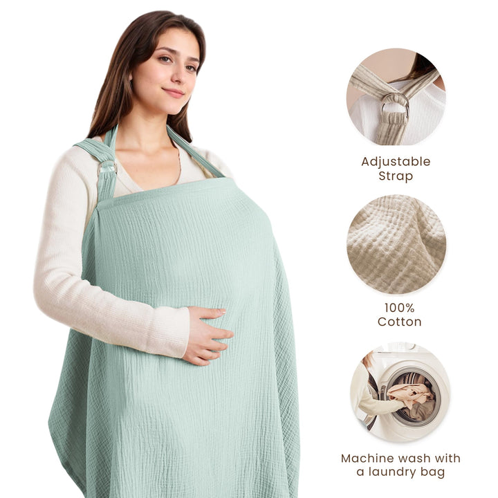 Konssy Muslin Nursing Cover Up for Breastfeeding with Rigid Hoop 100% Cotton Nursing Apron, Lightweight & Breathable, Carseat Canopy, Breast Feeding Covers for Women