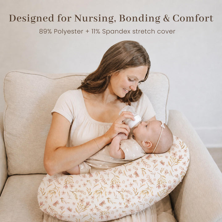 Konssy 2 Pack Nursing Pillow Covers, Soft Stretchy Cover for Breastfeeding Covers Only, Milk Silk Fabric, Breathable & Machine Washable, Slipcovers for Newborn Baby Boy Girl,