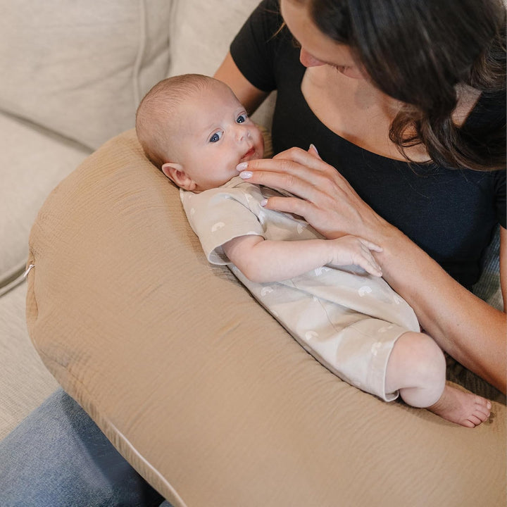 Konssy 2-Pack 100% Cotton Muslin Nursing Pillow Covers, Soft Cover for Baby Covers Only, Breastfeeding Pillows Slipcovers for Baby Boys & Girls, Hidden Zipper, Machine Washable,
