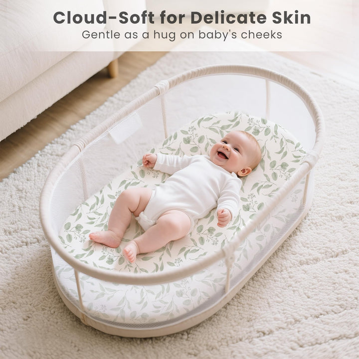 Konssy 3 Pack Stretchy Bassinet Sheets for Baby Girls and Boys, 32"x16" Silky-Soft & Breathable, Bassinet Mattress Sheet, Compatible with Halo Bassinest Swivel Sleeper, Graco, Snoo