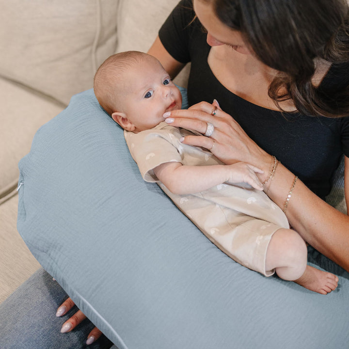 Konssy 2-Pack 100% Cotton Muslin Nursing Pillow Covers, Soft Cover for Baby Covers Only, Breastfeeding Pillows Slipcovers for Baby Boys & Girls, Hidden Zipper, Machine Washable,