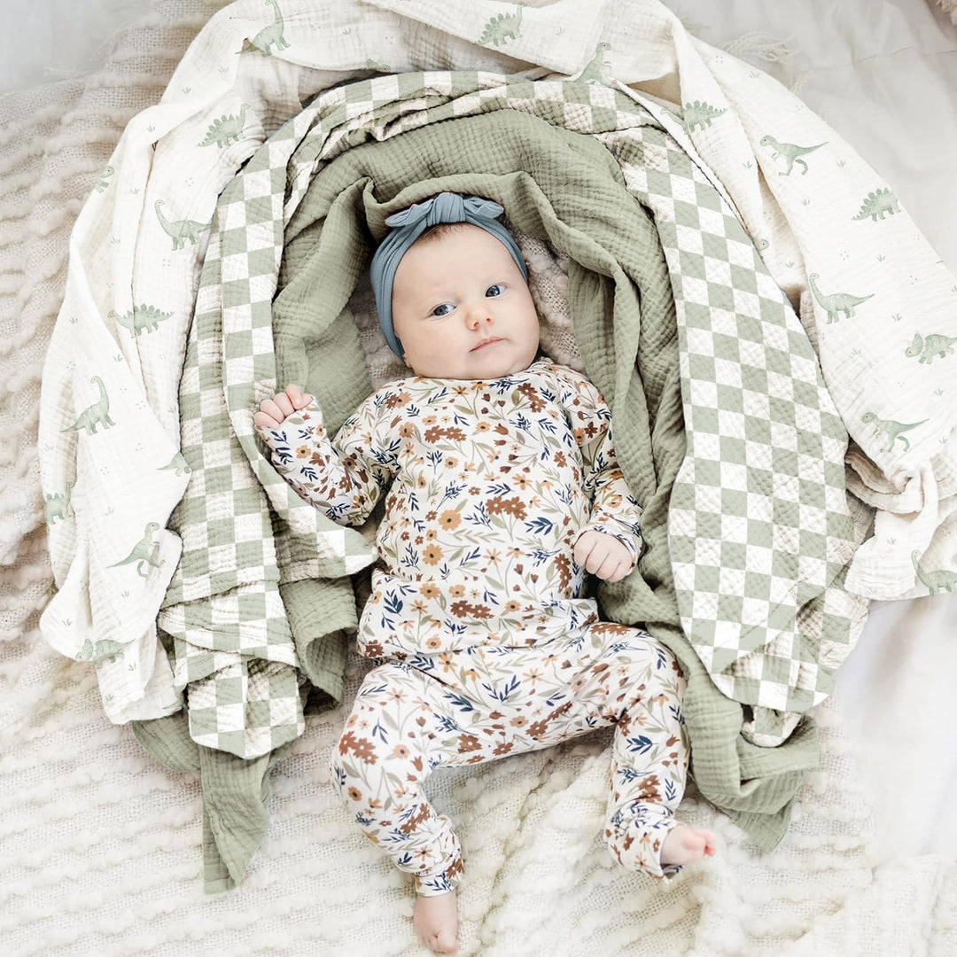 Konssy 3-Pack Muslin Baby Swaddle Blankets, 47 x 47 in Receiving Blankets Large Size, 100% Cotton, Ultra Soft & Breathable, Multi-Use Swaddles for Boys & Girls, from Newborn to Toddler