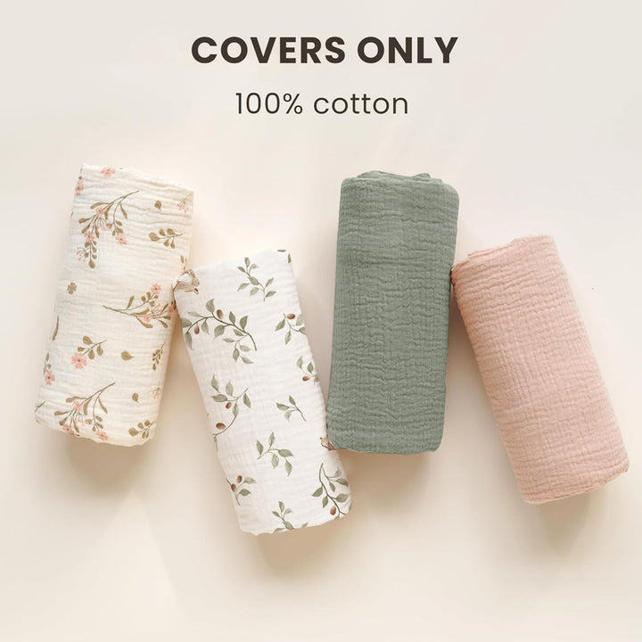 Konssy 2 Pack Muslin Baby Lounger Covers, Covers Only, 30.7" x 20" 100% Cotton, Soft & Breathable, Baby Nest Slipcover, Envelope Closure, Pre-Washed for Lasting Fit