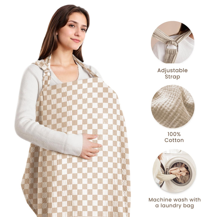 Konssy Muslin Nursing Cover Up for Breastfeeding with Rigid Hoop 100% Cotton Nursing Apron, Lightweight & Breathable, Carseat Canopy, Breast Feeding Covers for Women
