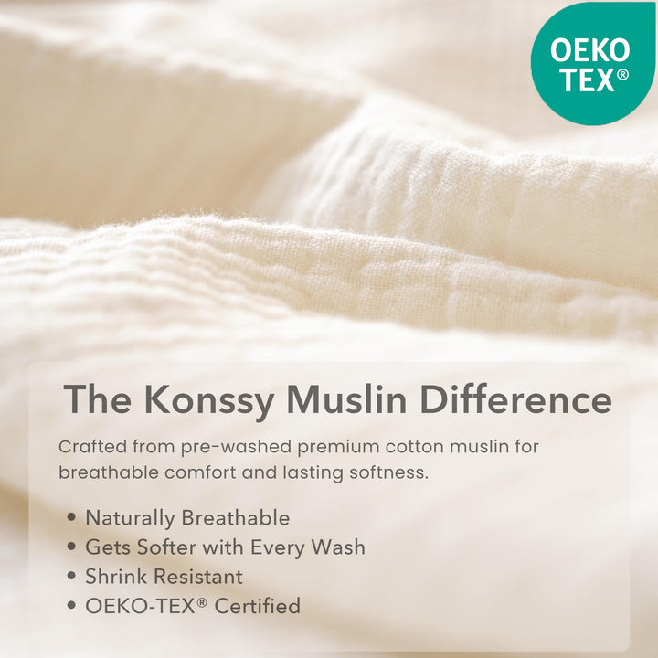 Konssy 10 Pack Baby Muslin Bandana Bibs for Drooling and Teething 100% Cotton, 6-Layer Bibs, Pre-Washed Soft & Absorbent, Adjustable Neck Fit, Boys & Girls 0-36M