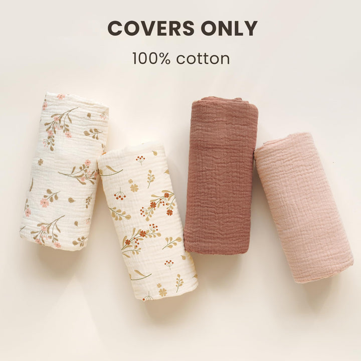 Konssy 2 Pack Muslin Baby Lounger Covers, Covers Only, 30.7" x 20" 100% Cotton, Soft & Breathable, Baby Nest Slipcover, Envelope Closure, Pre-Washed for Lasting Fit